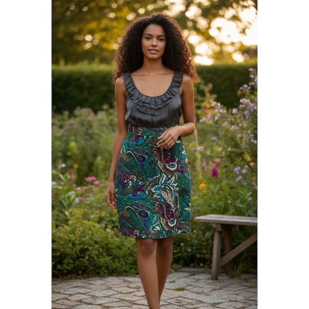 Maeve Anthropologie Dress Size 2 Gray Paisley Sheath Knee Length‎ seaside fields